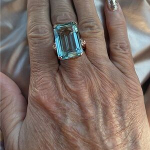 Sea Blue Aquamarine ring. Rose gold over sterling silver. Size 6.5